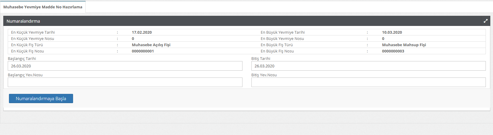 Muhasebe–Otomatik Yevmiye No Oluştur